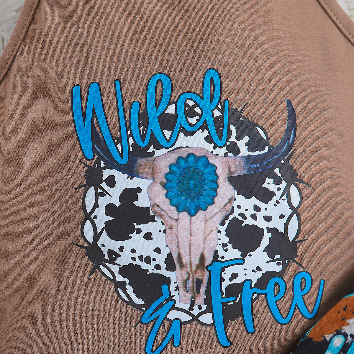 Girls Brown Printed Top With Palazzos
