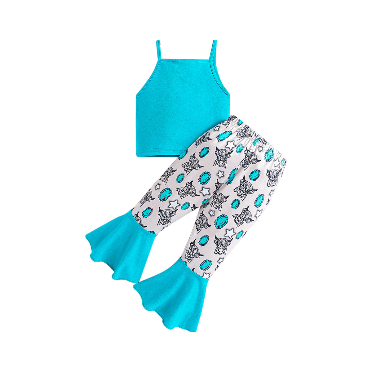 Girls Blue Printed Top & Palazzos With Hairband