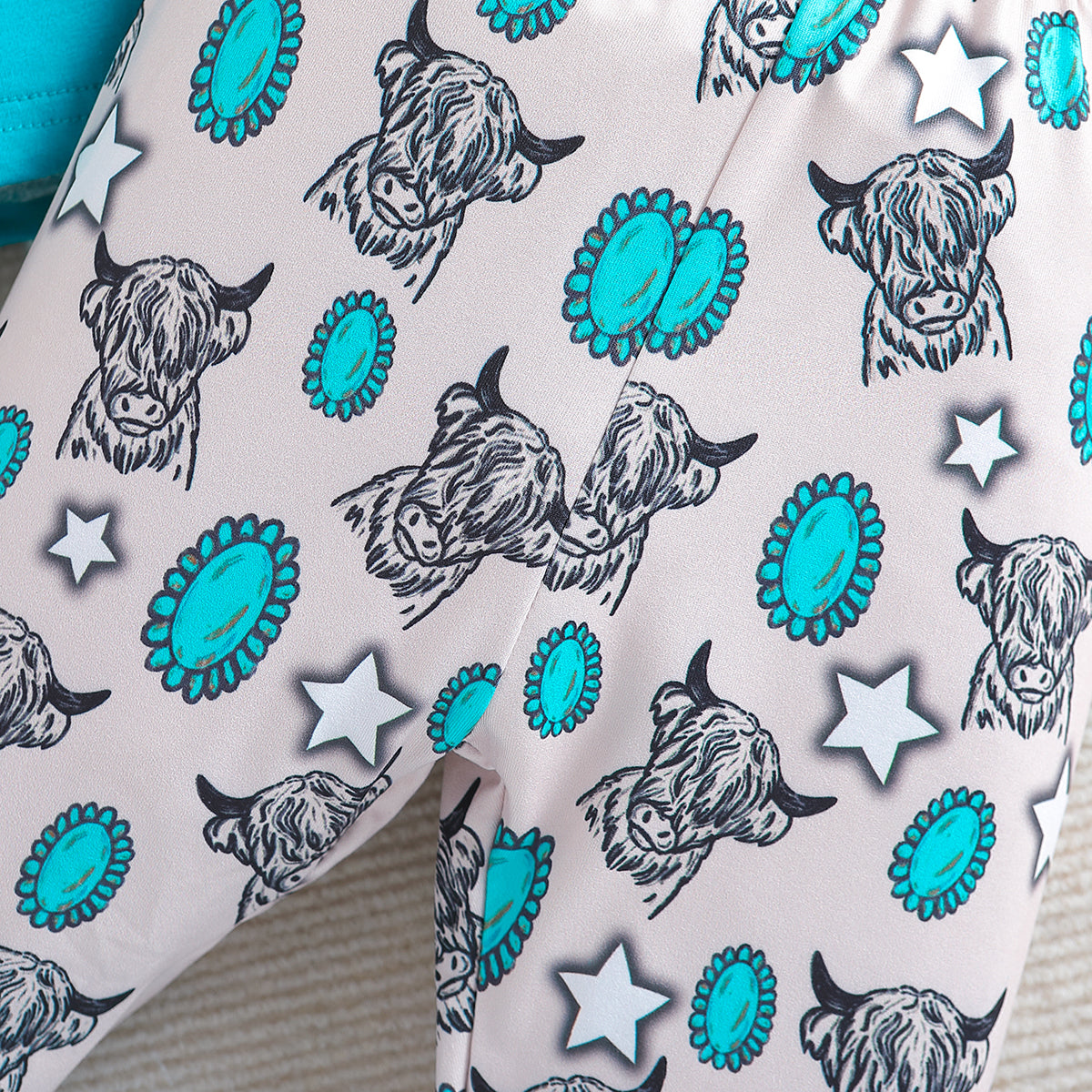 Girls Blue Printed Top & Palazzos With Hairband