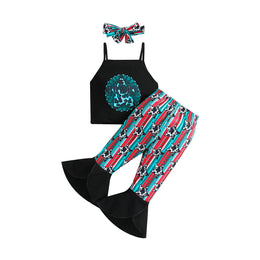 Girls Black & Blue Printed Top With Palazzos