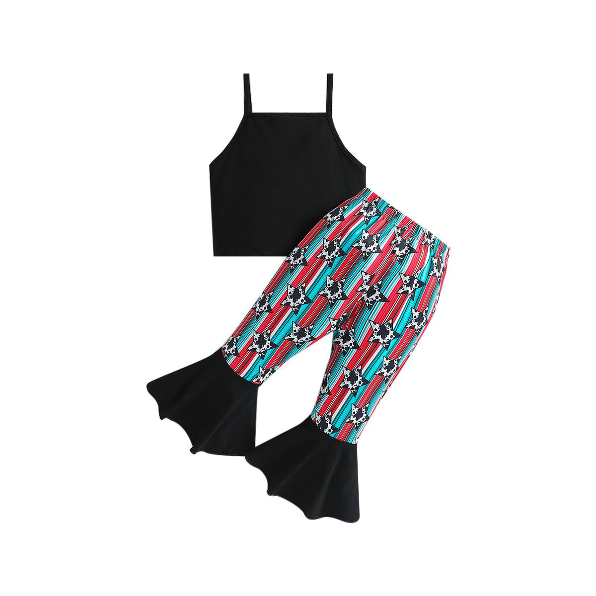 Girls Black & Blue Printed Top With Palazzos
