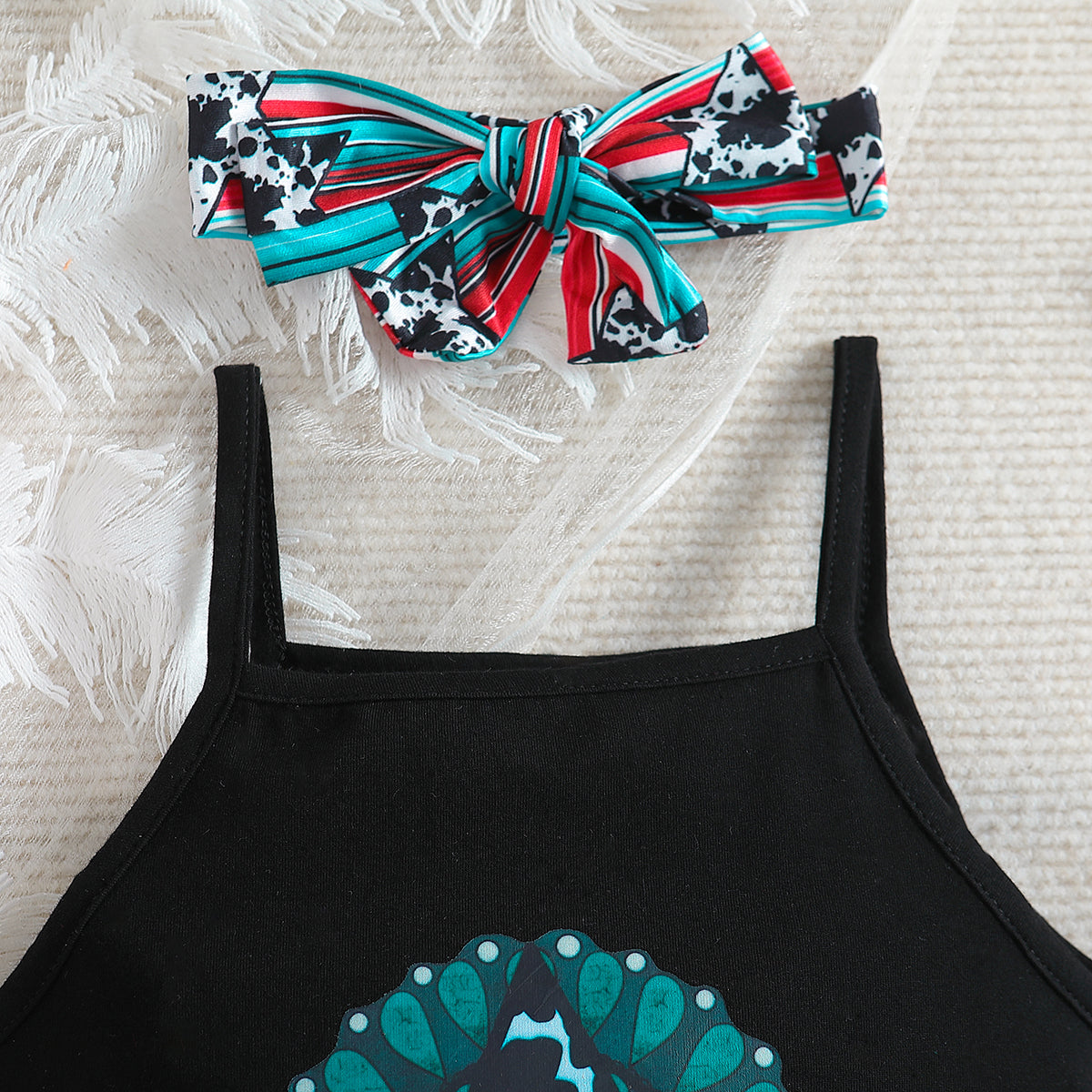 Girls Black & Blue Printed Top With Palazzos