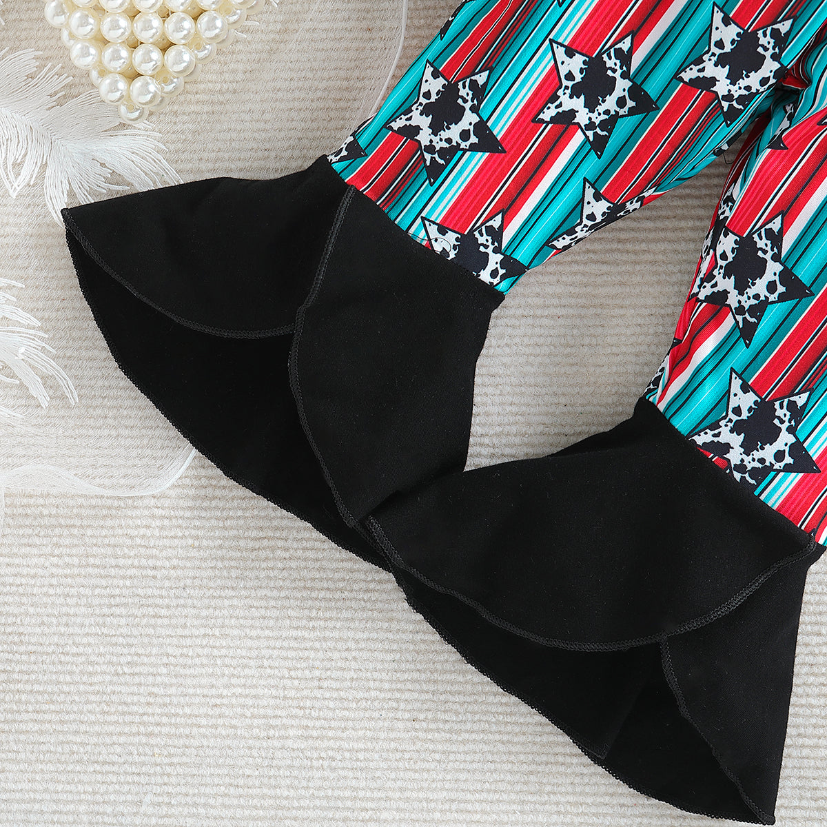Girls Black & Blue Printed Top With Palazzos