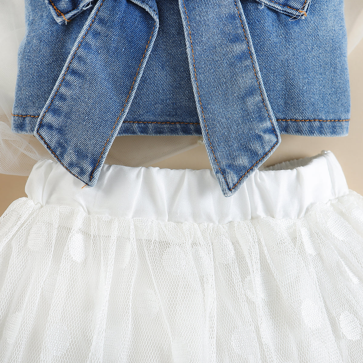 Girls Blue & White Shoulder Straps Top with Skirt