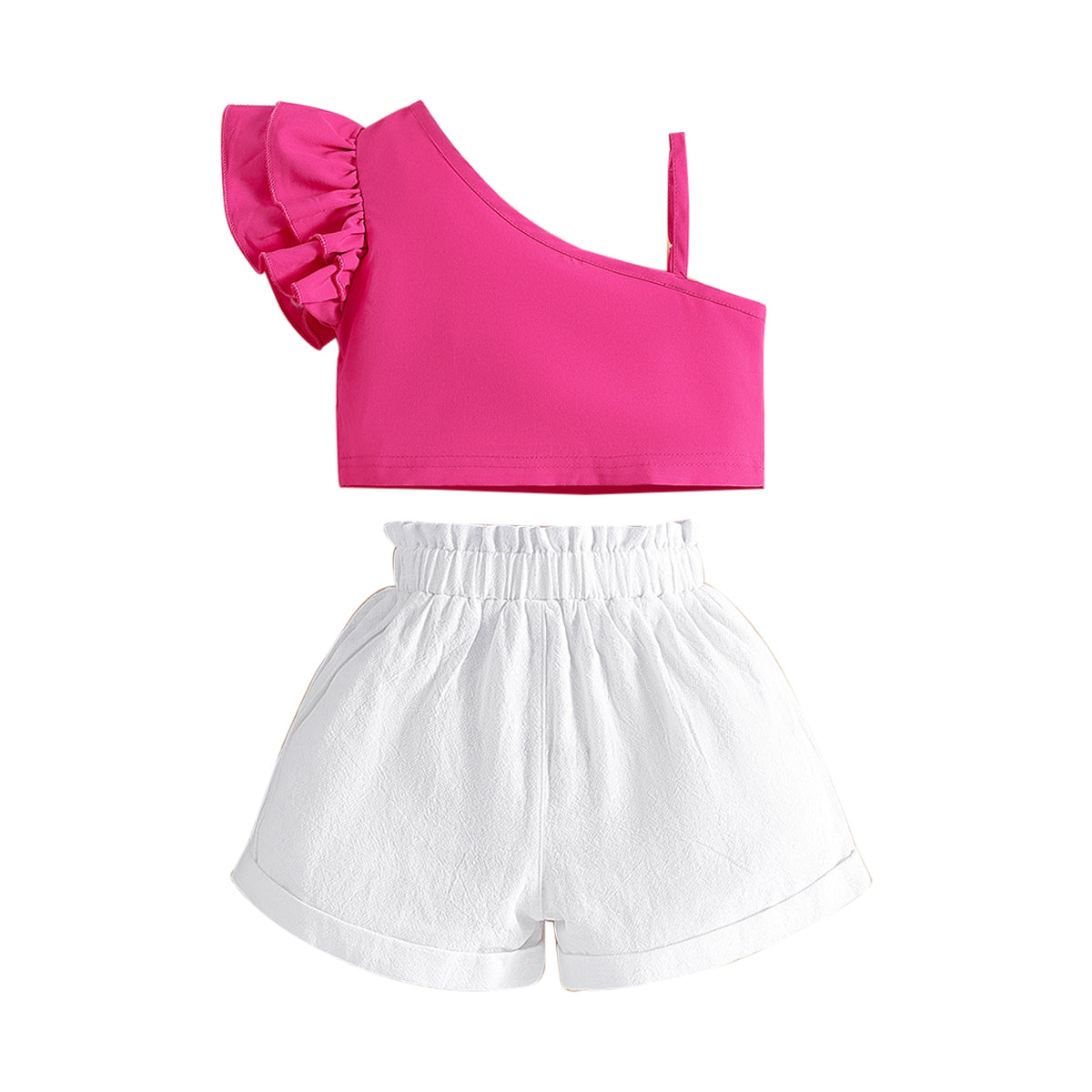 Girls Pink One Shoulder Top with Shorts