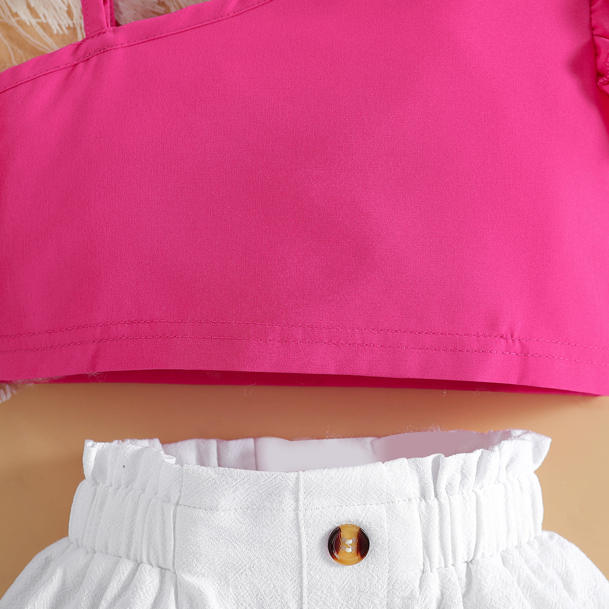 Girls Pink One Shoulder Top with Shorts