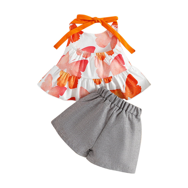 Girls White Conversational Printed Top with Shorts