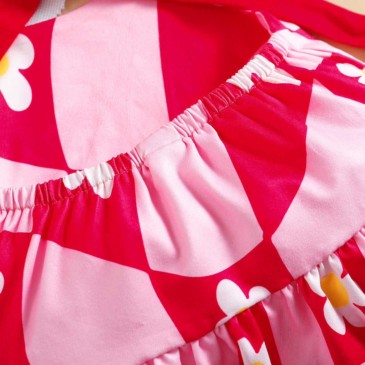 Girls Fuchsia Shoulder Strapped Printed Top with Shorts