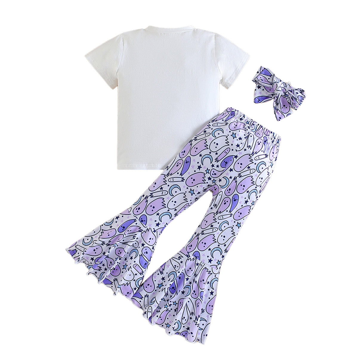 Girls White Printed T-shirt With Palazzos