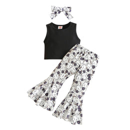 Girls Black Printed Top with Palazzos