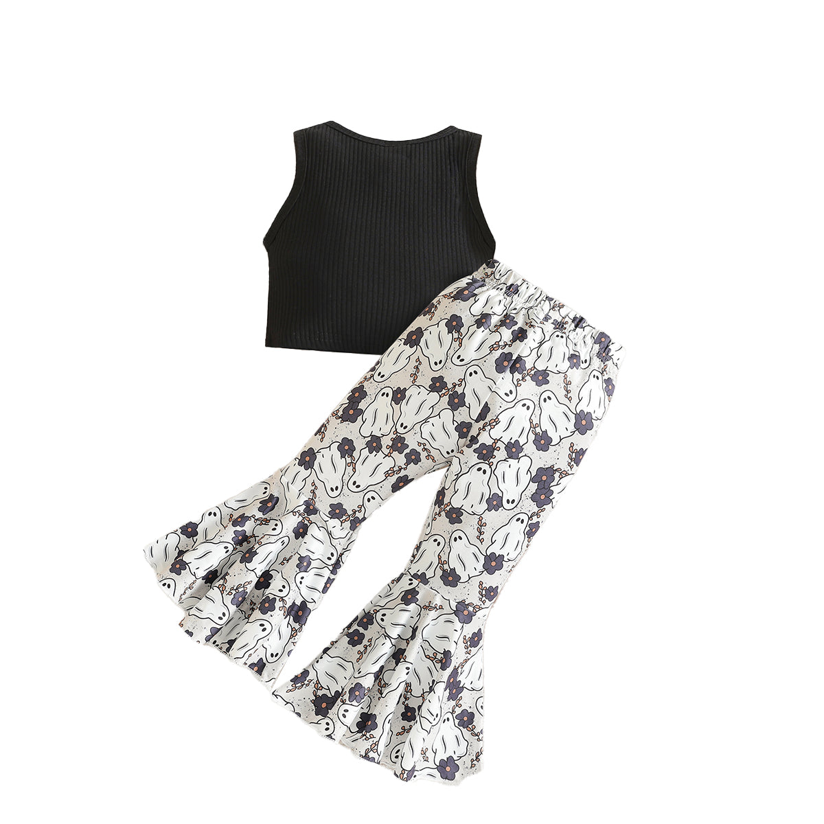 Girls Black Printed Top with Palazzos