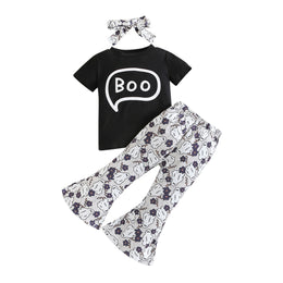 Girls Black Printed T-shirt With Palazzos