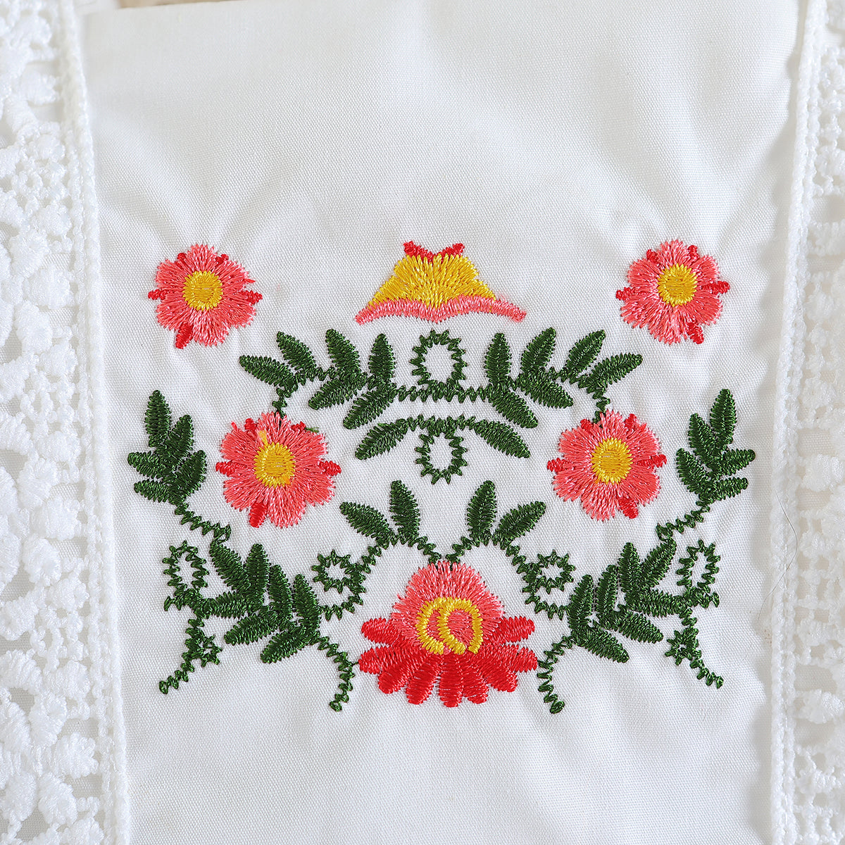 Girls White & Blue Embroidered Top with Skirt
