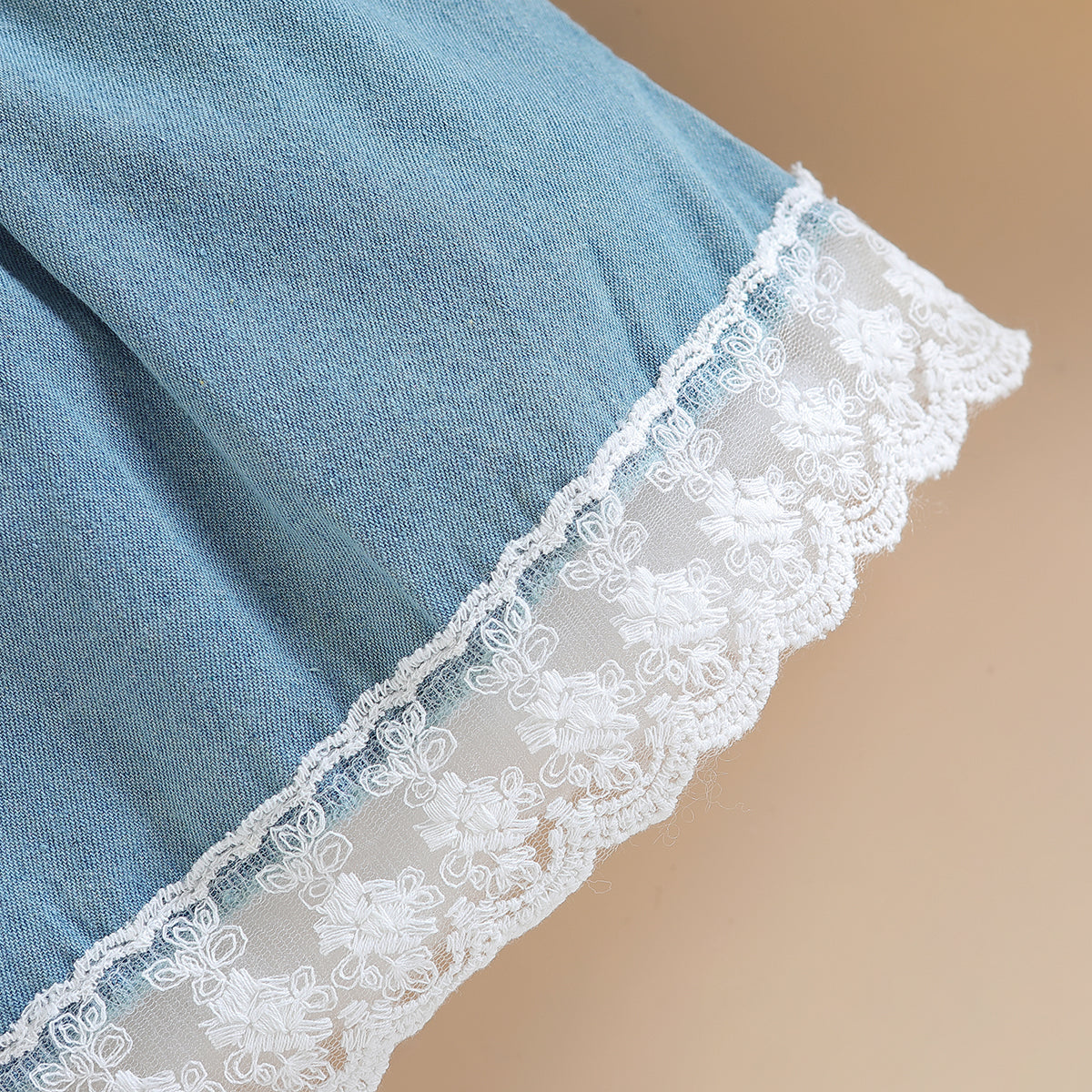 Girls White & Blue Embroidered Top with Skirt