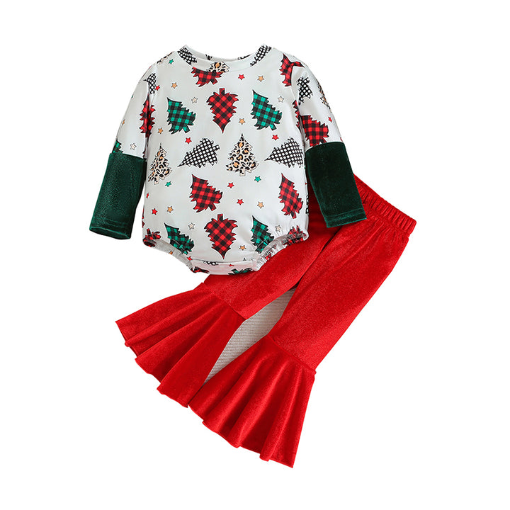 Girls White & Red Conversational Printed T-shirt With Flared Trousers