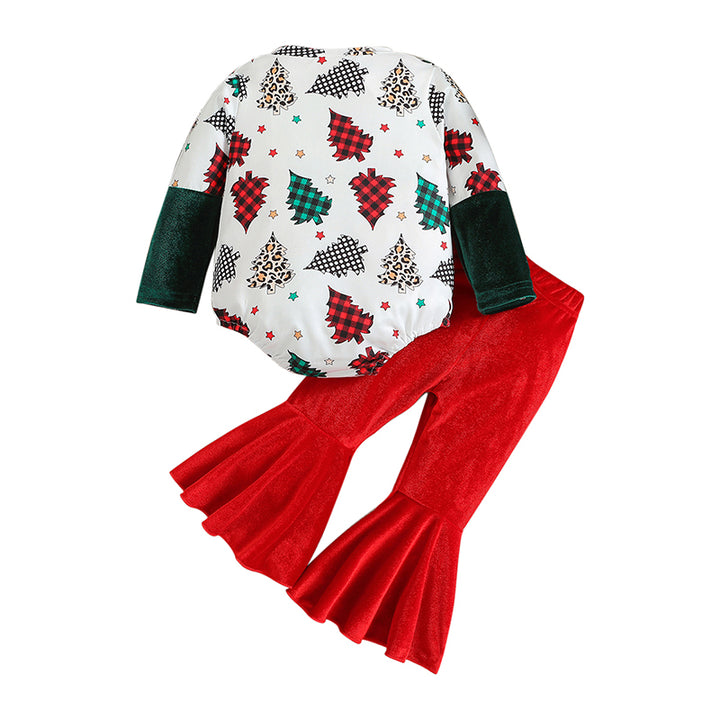 Girls White & Red Conversational Printed T-shirt With Flared Trousers