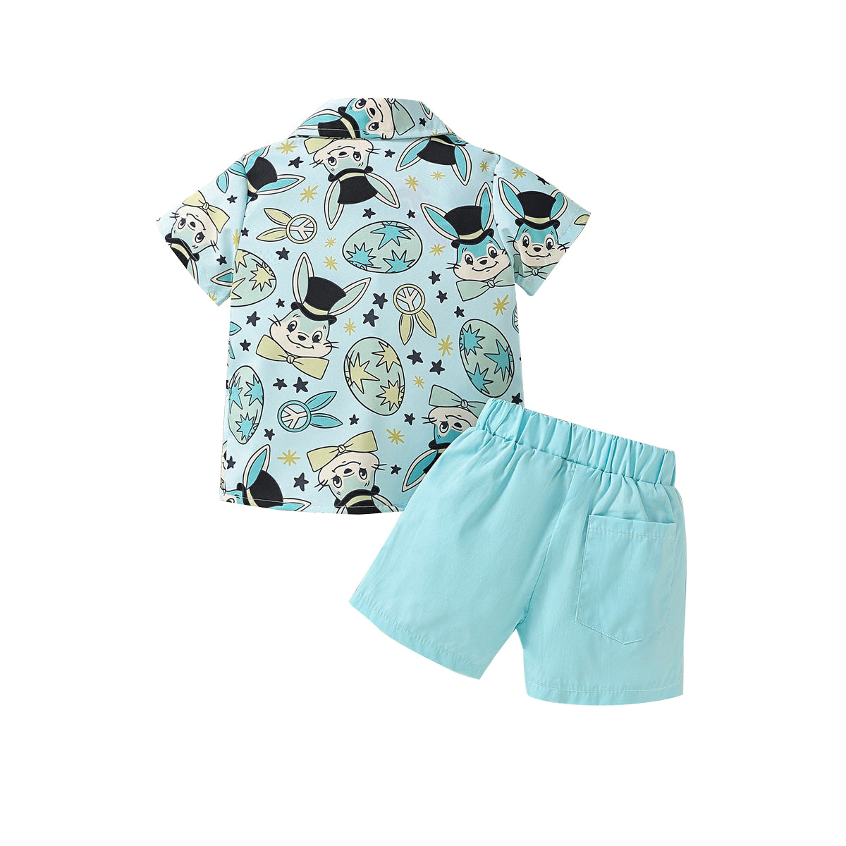 Boys Blue Printed Shirt With Shorts