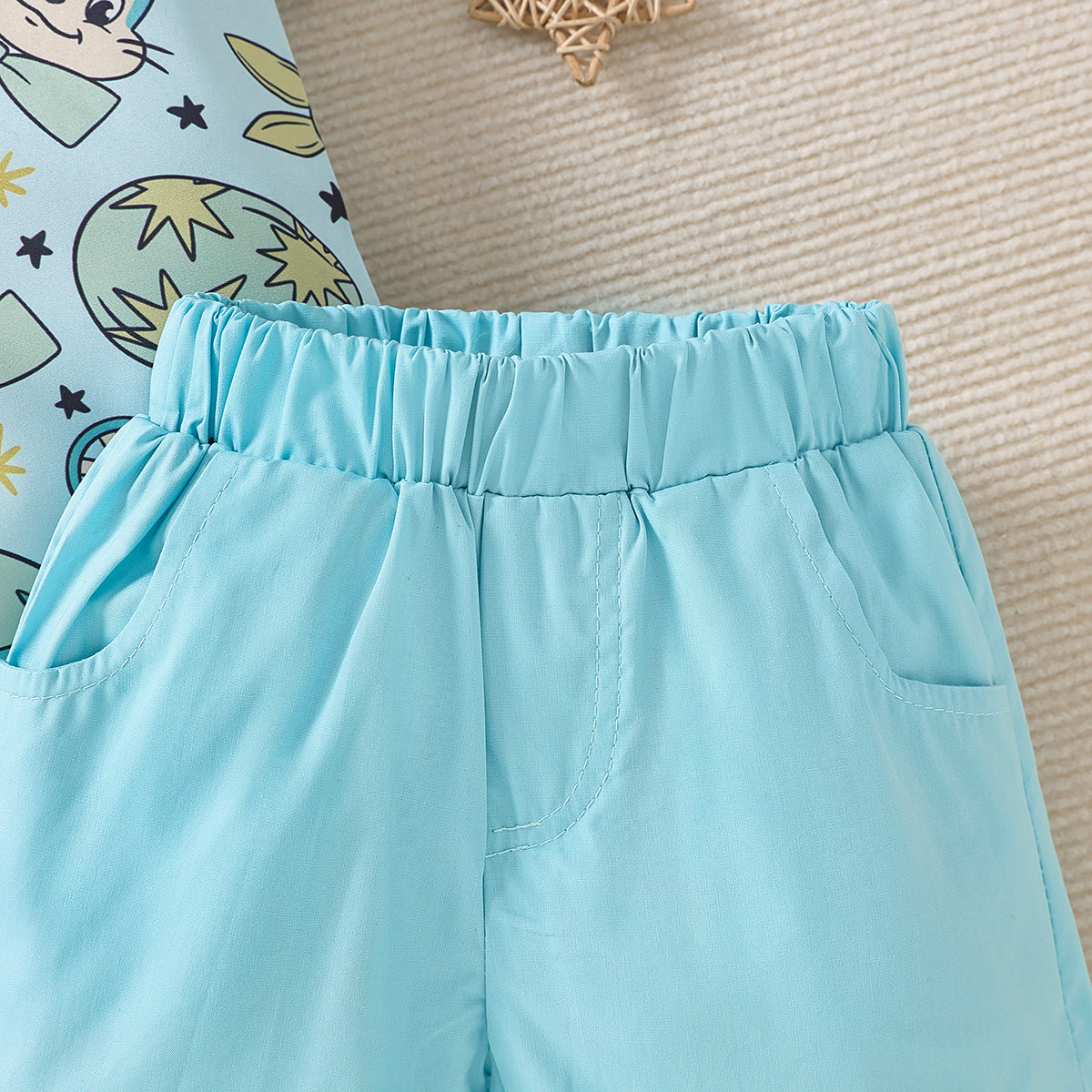 Boys Blue Printed Shirt With Shorts