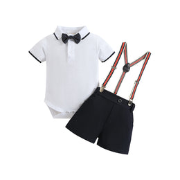 Boys White Shirt with Shorts And Suspenders