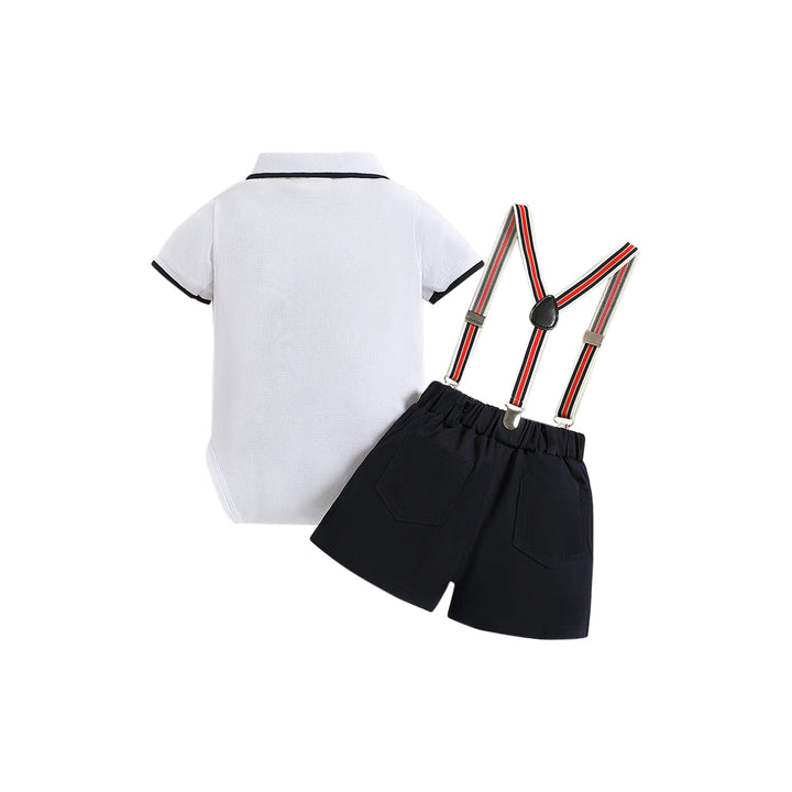 Boys White Shirt with Shorts And Suspenders