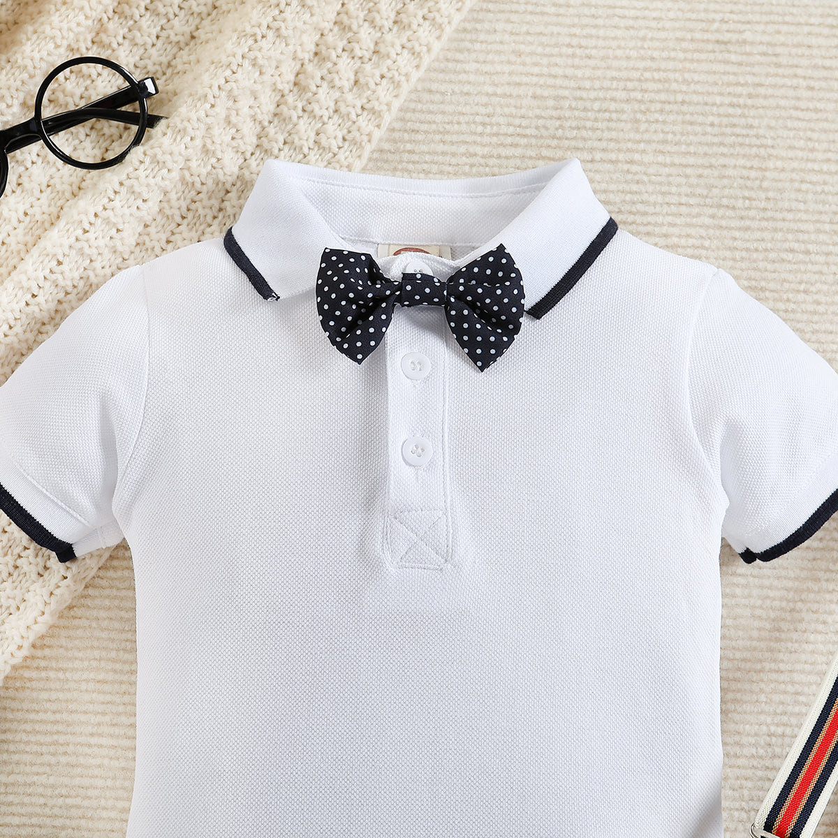 Boys White Shirt with Shorts And Suspenders