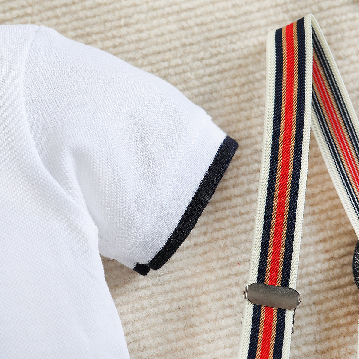 Boys White Shirt with Shorts And Suspenders