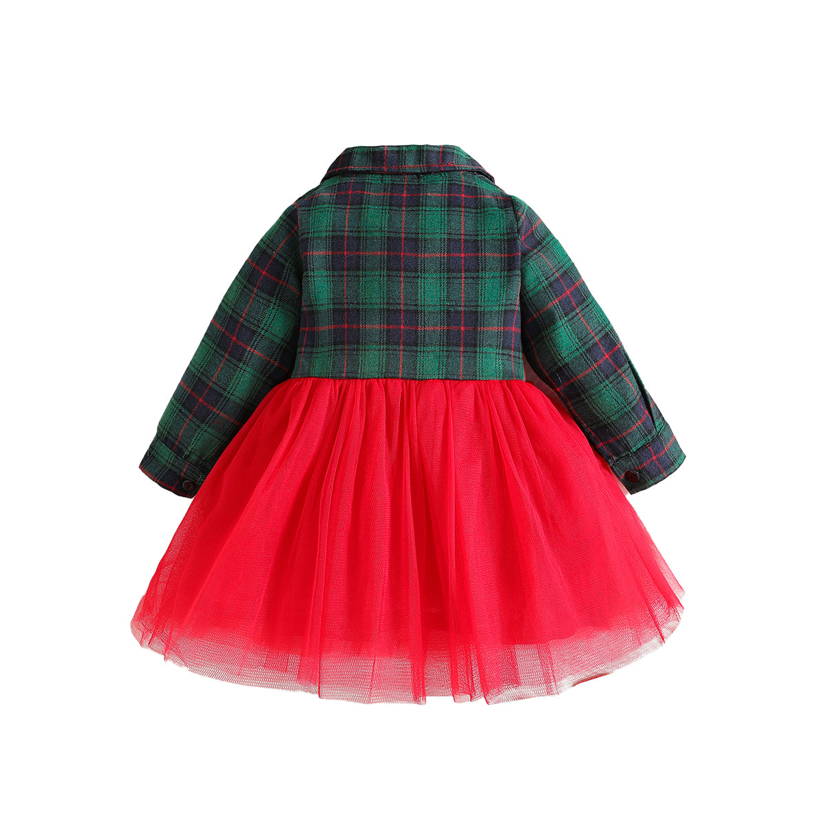 Green & Red Girls  Colourblocked  Shirt Collar Fit & Flare Bow Mini Dress
