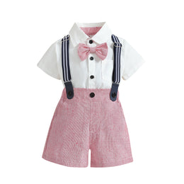 Boys White Shirt with Shorts & Suspenders