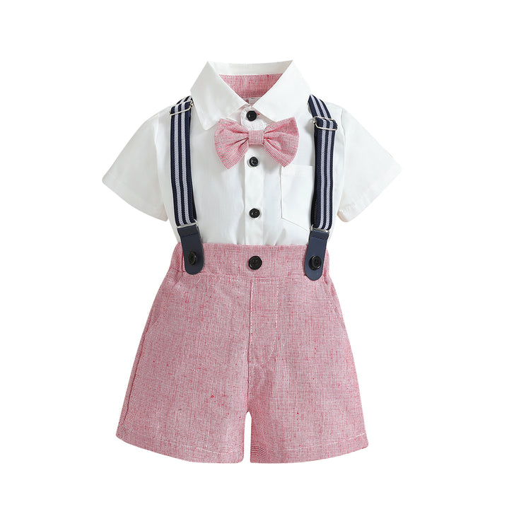 Boys White Shirt with Shorts & Suspenders