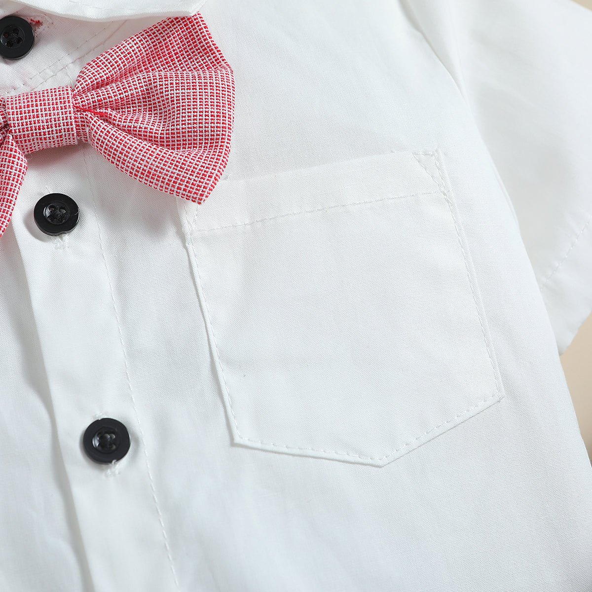 Boys White Shirt with Shorts & Suspenders