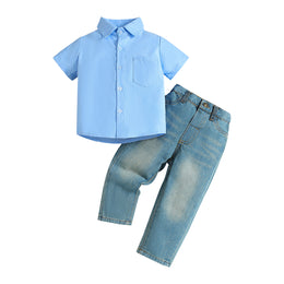 Boys Blue Shirt Collar Shirt with Jeans