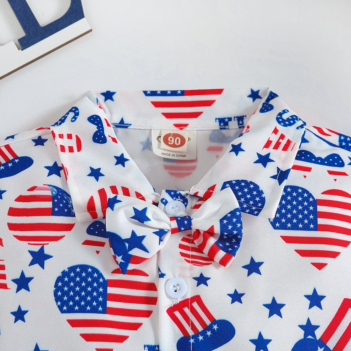 Boys White Graphic Printed Shirt Collar Shirt & Shorts With Suspenders