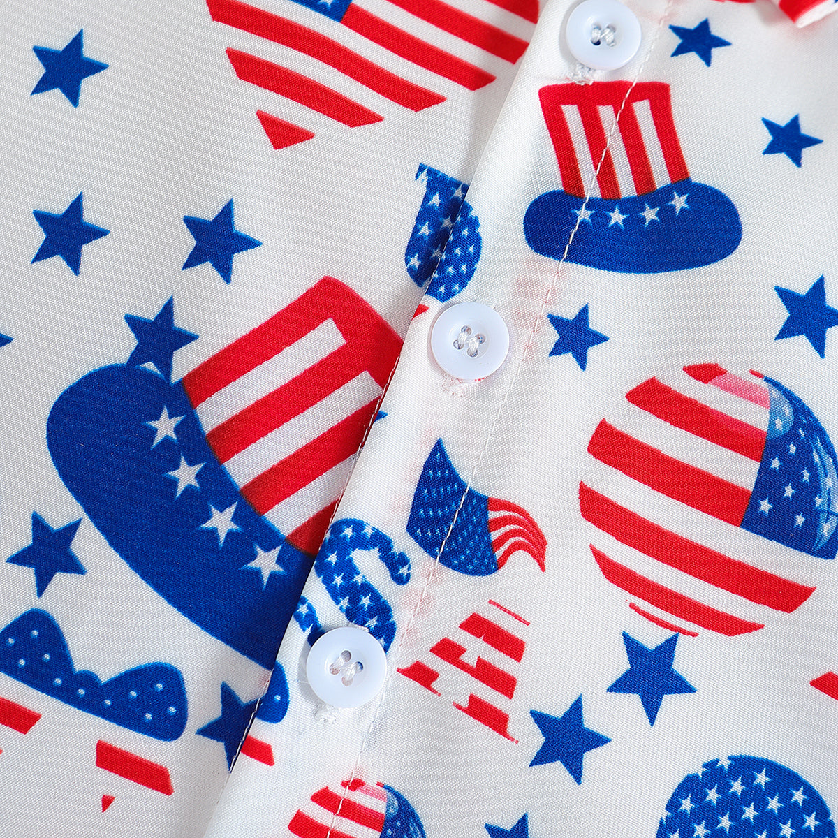 Boys White Graphic Printed Shirt Collar Shirt & Shorts With Suspenders