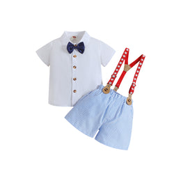 Boys Blue Shirt Collar Clothing Set