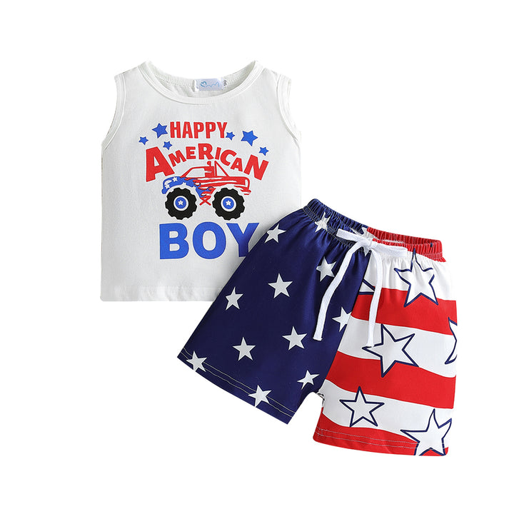 Boys White Typography Printed Top with Shorts