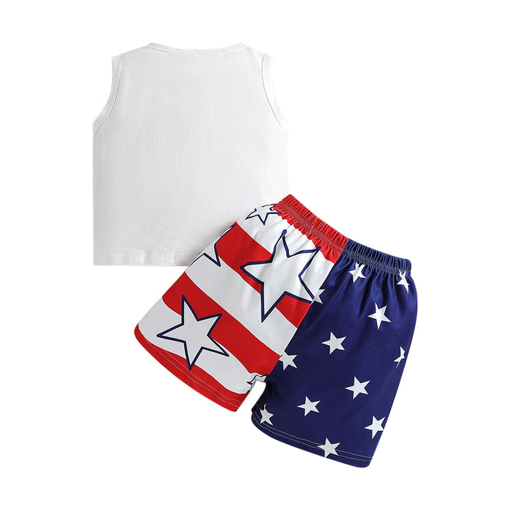 Boys White Typography Printed Top with Shorts