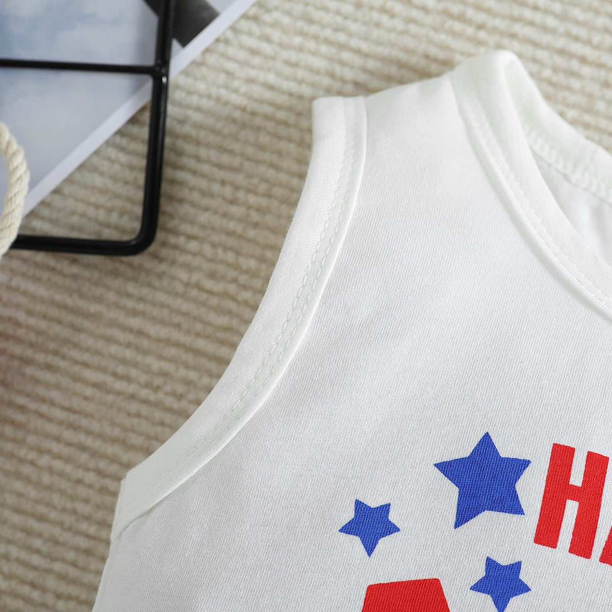 Boys White Typography Printed Top with Shorts