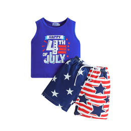 Boys Blue Printed Top with Shorts