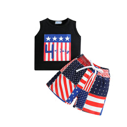 Boys Black Printed Top with Shorts