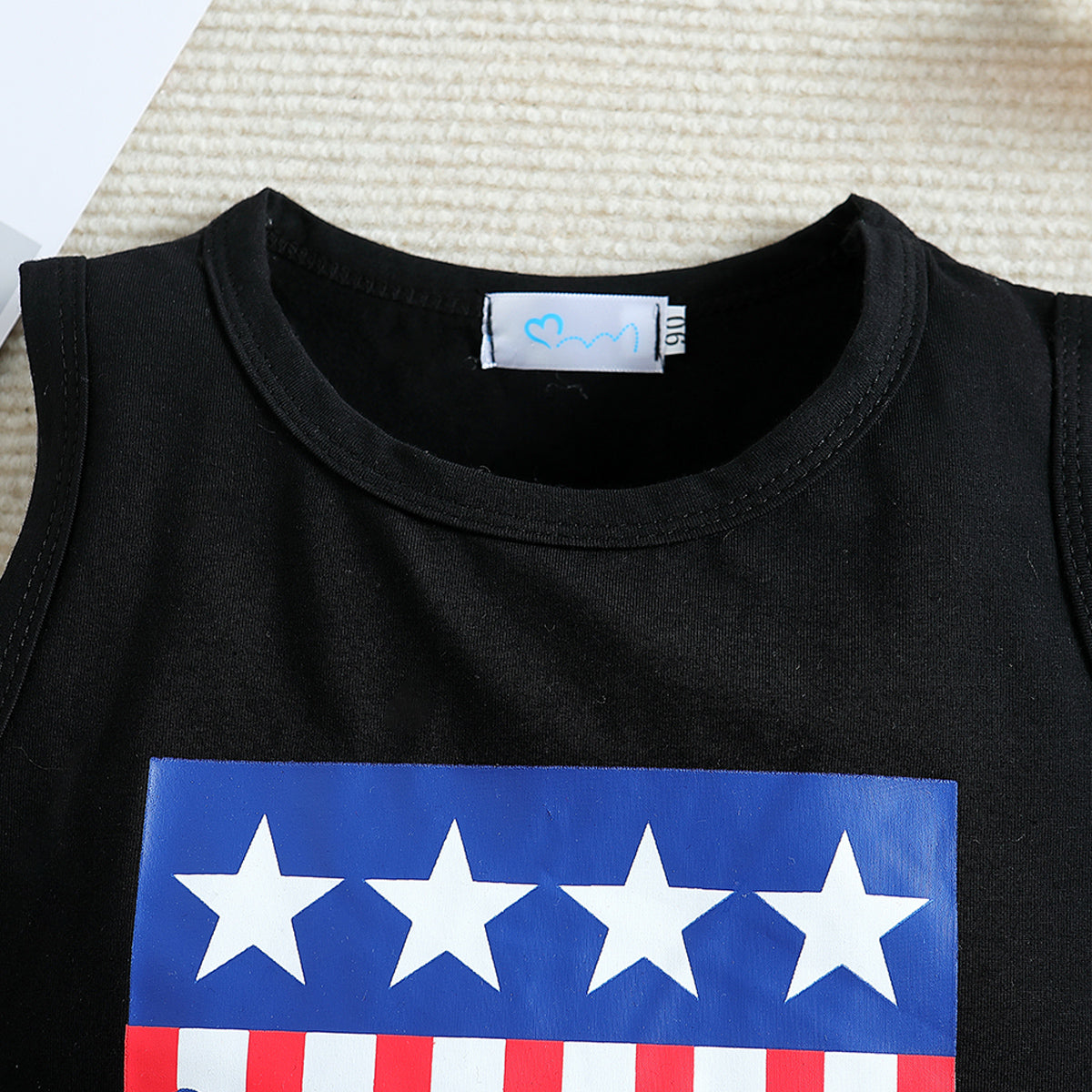 Boys Black Printed Top with Shorts