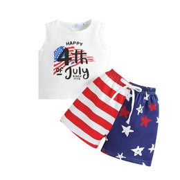 Boys White Printed Top with Shorts