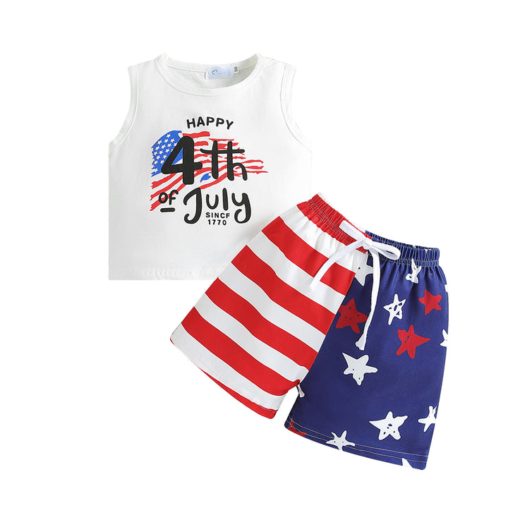 Boys White Printed Top with Shorts