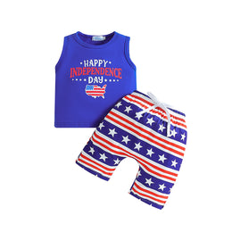 Boys Blue Printed Top with Shorts