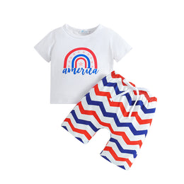 Boys White Printed T-shirt with Shorts