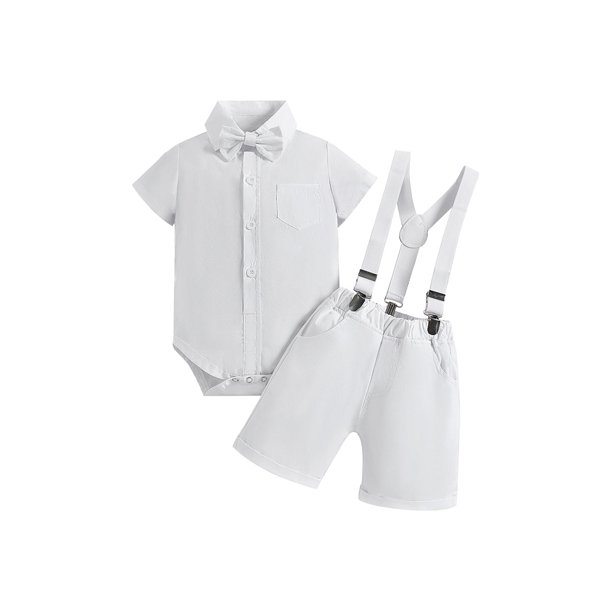 Boys White Bodysuit With Shorts
