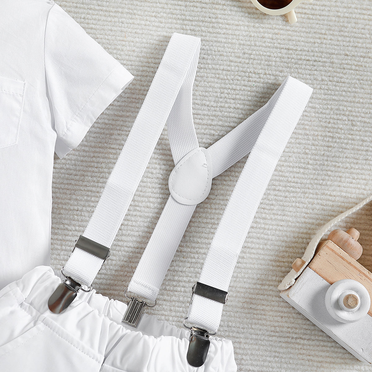 Boys White Bodysuit With Shorts
