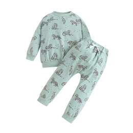 Boys Green Printed T-shirt With Trousers