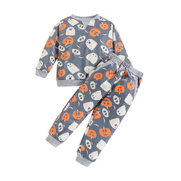 Girls Grey & Orange Printed T-shirt with Trousers