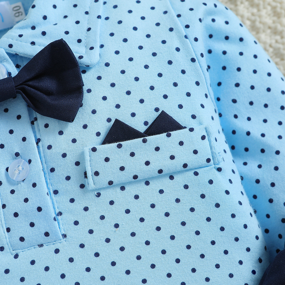 Infant Boys Blue Printed Bodysuit With Trousers & Suspenders & Cap