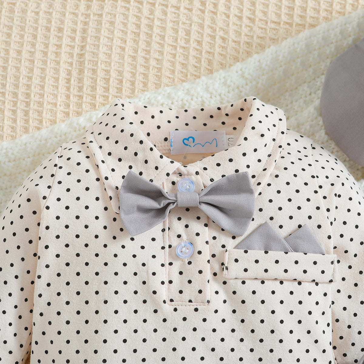 Boys Beige & Grey Printed Shirt with Trousers & Suspenders